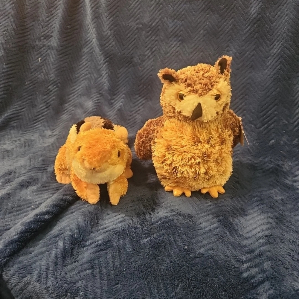 Aurora Great Horned Owl And Chipmunk Plush Owl and Squirrel Set - Brown